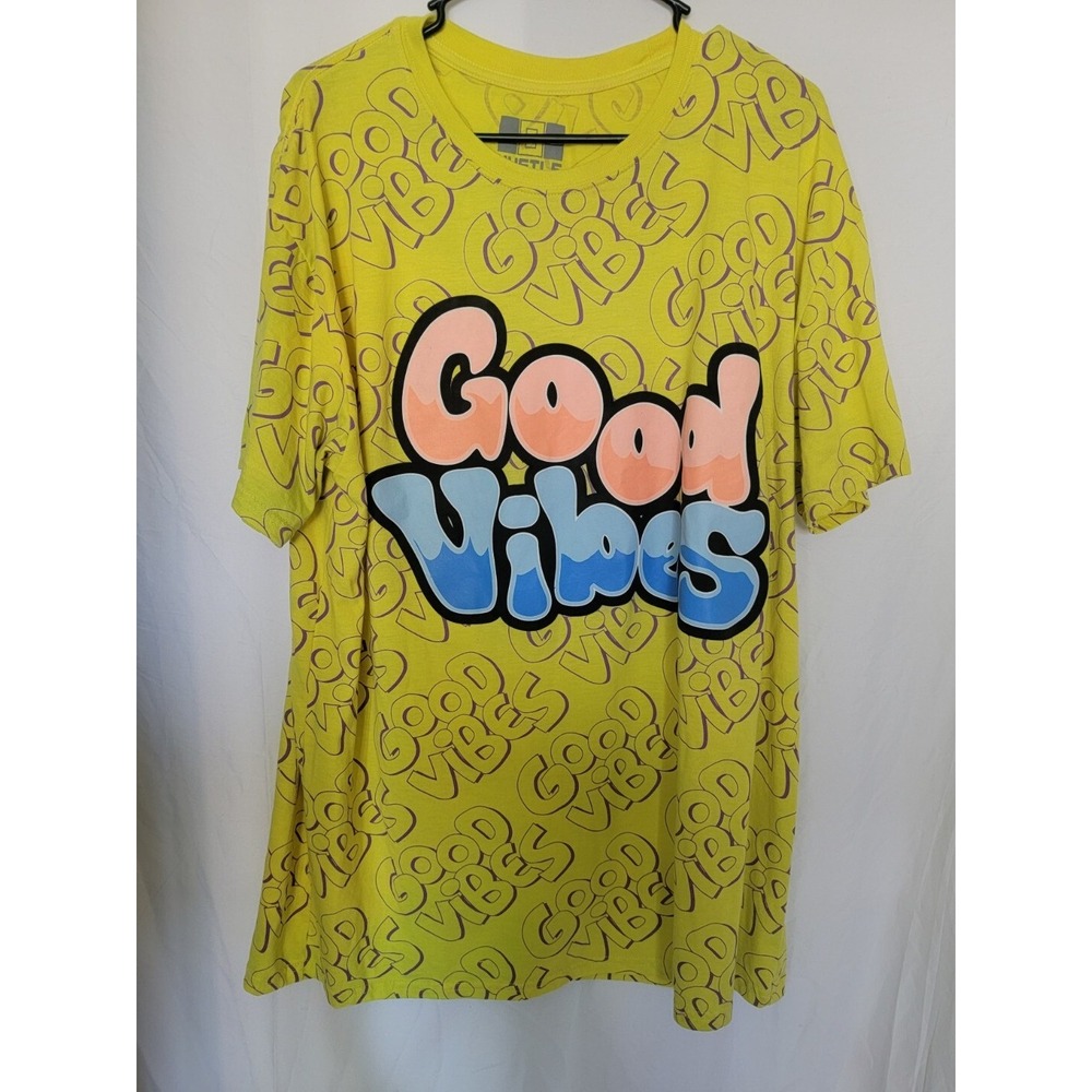OG Hustle T-Shirt Mens Size 2XL Short Sleeve Good Vibes All Over Print Yellow